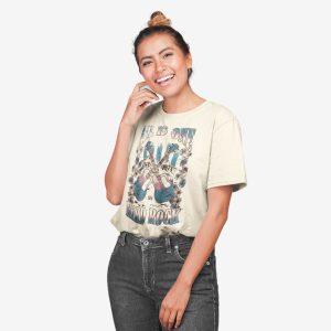 Music Festival All Is One Crossed Guitars Crewneck Tee in Beige